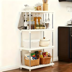 TEMU 4단 고강도 흰색 플라스틱 선반 - 수직 수납 캐비닛, 공간 절약 - 간편한 조립, 다양한 장소에 적합 (주방, 욕실, 사무실, 차고, 스탠딩 선반)