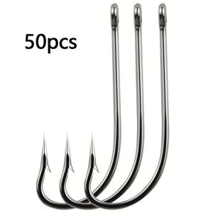 TEMU 50개 해마갈고리관 롱핸들 낚싯바늘 직柄 갈고리 대량 바늘 농어 가자미 해마 흑拱魚 고등어 바다낚시용 낚시바늘