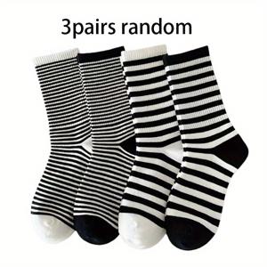 TEMU 3켤레/5켤레 팩 블랙 앤 화이트 여성용 미드 튜브 양말, 간편하고 활용도 높은 스포츠 커플 트렌디 패션 양말
