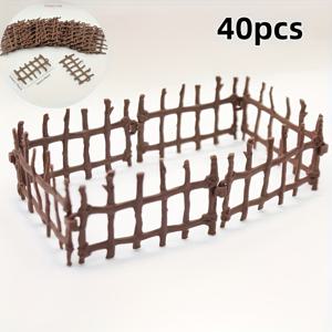 TEMU 40개, 목재 느낌의 플라스틱 펜스 모델, 미니어처 정원 장식 액세서리