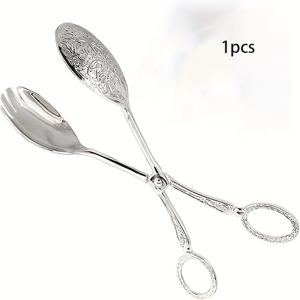 TEMU 다기능 주방 집게, 빈티지 메탈 샐러드 집게, 장식용 골드 샐러드 서빙 도구 (가위 디자인 및 엠보싱 패턴), 빵, 케이크, 야채, 샐러드, 디저트, 스테이크 등을 잡기에 적합. 버프에 완벽.