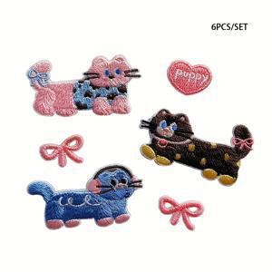 TEMU 6개 세트 만화 고양이 자수 패브릭 패치, 리본 장식으로 의류 장식 및 구멍 보수용