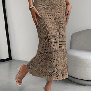 TEMU Almamuse 여성용 단색 홀아웃 롱 엘레강트 스커트