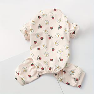 TEMU 사랑스러운 만화 프린트 강아지 원피스 - 귀여운 핑크 딸기와 토끼 디자인의 편안한 애완 동물 의류, 강아지 잠옷으로 완벽, 모든 크기의 고양이와 강아지에게 적합, 가을, 겨울, 봄에 착용하기 이상적