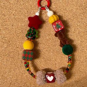 TEMU 크리스마스 및 추수감사절 선물, 크리스마스 트리 장식, 화려한 비즈 폰 스트랩 (대비되는 디자인), 귀여운 사각형 크리스마스 트리 하트 폰 체인, 범용 충격 방지 폰 액세서리, 일상적인 사용을 위한 실용적인 작은 선물