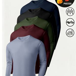 TEMU 남성용 혼합 색상 긴팔 라운드넥 셔츠 5종 세트, 속건성 탑, 피트니스 스포츠웨어, 캐주얼 아웃도어 스포츠웨어, 바디 쉐이핑 짐 웨어, 긴팔 속건성 티셔츠, 스타일리시하고 통기성 좋음, 매우 편안함 | 헬스, 러닝에 적합