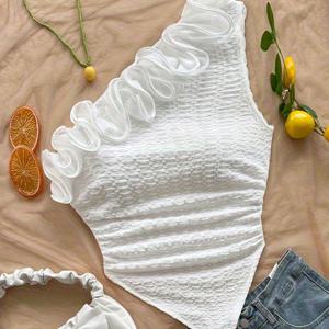 TEMU 캐주얼 우아한 여성용 핫 아웃핏 로맨틱 레이스 플라워 장식 원숄더 티셔츠 바디콘 탑 비대칭 밑단 비치 휴가 스타일 오프숄더 베스트 크롭탑 섹시 핫 아웃핏 뮤직 페스티벌 라마단 이드 의류