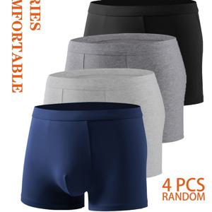 TEMU 랜덤 4pcs 남성용 박서 브리프 - 젊은이를 위한 부드럽고 통기성 좋은 니트 소재, 중간 신축성 6% 엘라스테인 혼방, 홈웨어 및 스포츠, 러닝용 클래식 컬러