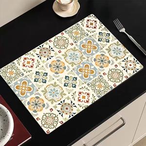 TEMU 플로럴 체크 디자인 1개, 식기 건조 매트, 주방 물기 제거 매트 - 조리대 흡수 매트, 폴리에스터 섬유 패드, 미끄럼 방지 - 스크래치 방지 및 내마모성 커피 머신, 식기류에 적합