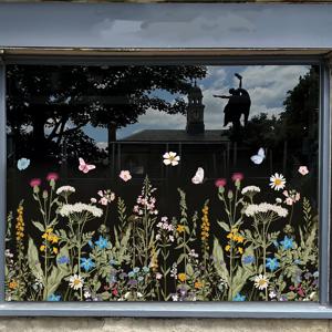 TEMU 1개 전체 시트 (40*120Cm) 레트로 야생화 유리 창문 그린 빈티지 꽃 나비 재사용 가능 창문 정전기 부착 데칼 거울 유리 소매점 상점 현관 디스플레이 커피숍 장식