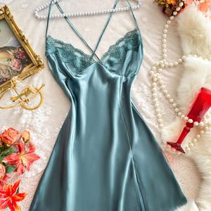 TEMU 레이스 트림 V넥 우아한 로맨틱 편안한 나이트가운