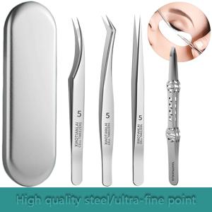 TEMU 5개 스테인리스 스틸 족집게 세트, 속눈썹 연장용 족집게, 고정밀 세포 클램프, 미용실용 각도 족집게, 콧수염 제거기, 바늘, 제모 족집게, 얼굴 털 제거용 족집게