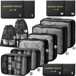 TEMU 8개/14개 여행용 옷 정리함 | 학교 학생 교사 필수품, 지퍼형 수납 가방 세트, 핑크, 회색, 하늘색, 네이비, 캐주얼 스타일, 손세탁 또는 드라이클리닝