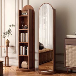 TEMU 360도 회전 전신거울，스탠드 우드 전신거울 수납장. 거울장 책장 겸용，다기능 거울. 현관, 거실, 침실에 적합