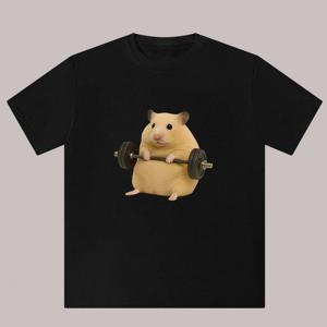 TEMU 남성용 귀여운 햄스터 프린트 캐주얼 티셔츠 (새로운 스타일). 동물 애호가를 위한 완벽한 제품. 커플 버전, 세탁기 사용 가능