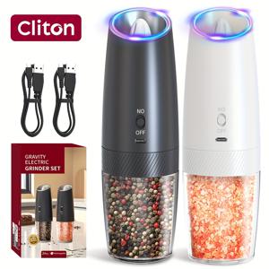 TEMU 자동 작동, LED 조명, Type-C 고속 충전, 조절 가능한 분쇄 설정, 넉넉한 용량을 갖춘 중력 작동식 전기 소금/후추 분쇄기 (싱글 또는 더블 팩), 가정용 또는 식당에 적합