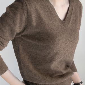 TEMU 세련된 V넥 긴팔 스웨터 | 단색, 골지 디테일, 여성용 우아한 레이어링 탑