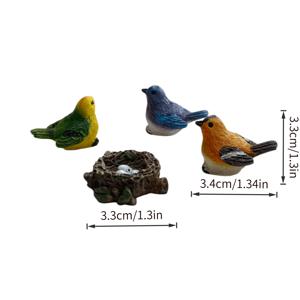TEMU 레진 조각 새 모형 4개 세트 (3마리의 새와 1개의 둥지 포함), 다육이 화분, 암석 정원, 데스크탑 장식에 적합, 가정 또는 정원 장식에 완벽