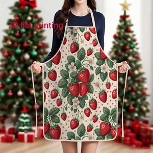 TEMU 생생한 딸기 패턴의 2D 남녀공용 납작 앞치마. 요리, 베이킹, 설거지에 적합. 가정 및 식당에 완벽 - 이상적인 선물