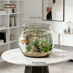 TEMU 라운드 소형~중형 어항, 두꺼운 플라스틱 유리면 어항, 투명 뚜껑 포함, 금붕어 및 어항용, 거실 장식용 어항 조립 세트