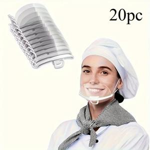 TEMU 20개입 재사용 가능 편안한 김서림 방지 투명 마스크 | 내구성이 뛰어난 PC 소재, 투명 페이스 시ールド로 식당 및 식사 공간에 적합 | 튀김 물방울 방지, 주방 직원 및 근로자에게 이상적