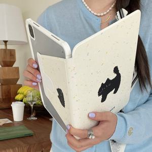 TEMU 아이패드 11세대, 아이패드 에어 7/6 (10세대)용 귀여운 단색 디자인의 흰색 잉크 물결 블랙 고양이 태블릿 케이스, 아이패드 프로 2025용 보호 쉘, 펜슬 슬롯으로 굽기 방지