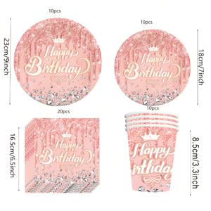 TEMU 50개 세트 핑크 & 로즈 골드 플레이트, 냅킨 포함 생일 파티 용품 - 웨딩, 샤워, 생일, 젠더 리빌에 적합한 우아한 블랭크 - 10인용 종이 테이블웨어 (티컵 세트)