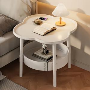 TEMU 업그레이드된 두꺼운 플라워/플라스틱 라운드 커피 테이블 - 이층 수납 선반 포함, 조립식 비목재 침대 옆 테이블, 공간 절약형 장식 가구, 소품 정리용 플라스틱 이층 선반, 침실 및 서재에 적합