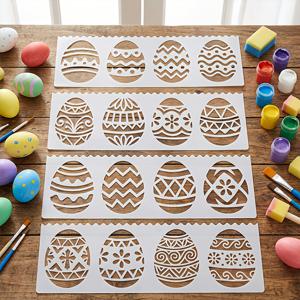 TEMU 3.15X2.36인치의 부스러움 없는 스테인실로 재사용 가능 스프레이 페인팅이 가능한 부활절 달걀 페인팅 템플릿 4개 세트. 공예, 장식, 스크랩북, 패브릭 프로젝트, 카드 만들기 및 홈 아트 프로젝트에 적합 – 세척이 용이한 튼튼한 스테인실