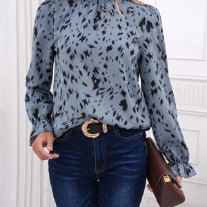 TEMU 풀 프린트 블라우스, 캐주얼 스탠드 칼라 롱 슬리브 블라우스, 여성 의류
