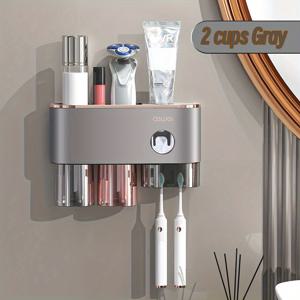 TEMU 가정용 욕실 용품 세트 (치실 홀더, 컵 세트, 스티커형 칫솔자 제거 필요 없는 스테인리스 스틸 칫솔세트)