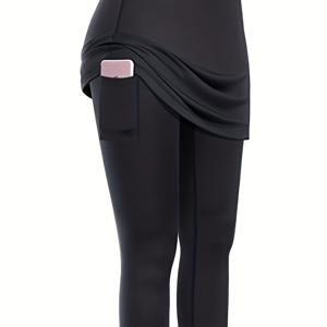 TEMU 인기 스프링/가을 시즌 외출복 페이크 투피스 여성 캐주얼 포켓 스포츠 피트니스 런닝 요가 테니스 스커트 반바지|치마바지