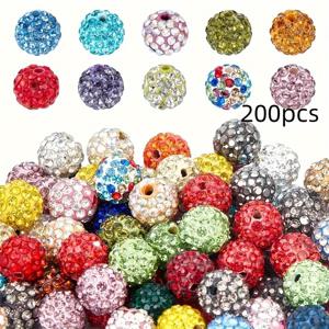 TEMU 50/100/200개 10mm 비즈 라인스톤 비즈 파브 디스코 볼 비즈 혼합 색상 폴리머 클레이 라인스톤 원형 비즈, 여름용 반짝이는 펜 팔찌 목걸이 귀걸이 주얼리 제작 크리스마스