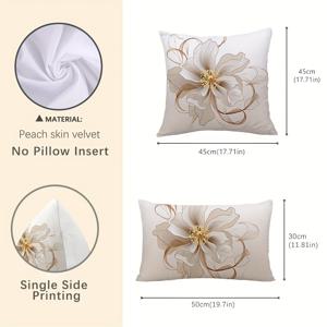 TEMU 대형 플로럴 크리에이티브 시어 커피 골든 피치 스킨 베개 2개 세트 자동차 쿠션 커버 거실 소파 침실 베개 침대 옆 등받이 베개 커버 홈 데코 베개 속통 미포함 단면 프린트
