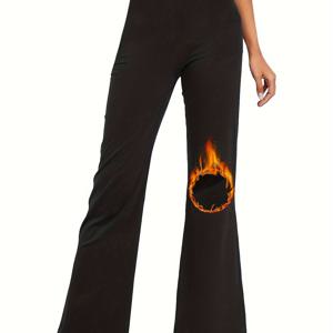 TEMU 여성용 초극세사 하이라이즈 플리스 플레어 레깅스, 복부 매끄럽게 가꿔주는 부드러운 부츠컷 팬츠