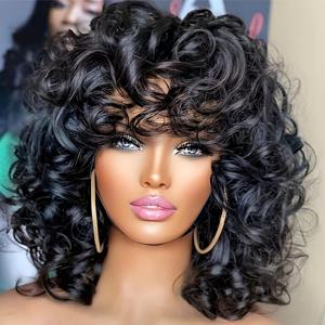 TEMU 1개 12인치 우아한 짧은 곱슬 웨이브 가발 - 여성용 고온 합성 섬유 가발, 로즈 메쉬 캡, 130% 밀도, 자연스러운 블랙 소프트 곱슬 머리, 일상 사용, 가족, 파티 및 할로윈에 적합