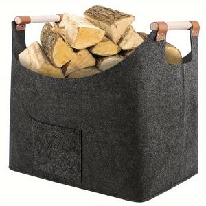 TEMU 1개 대용량 펠트 보관 바구니, 벽난로 나무 손잡이 신문 잡지 정리함, 휴대용 장작 보관 가방 더러운 옷 걸레통 할로윈 & 크리스마스용