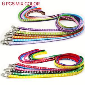 TEMU 6-팩 애완동물 목줄 세트, 튼튼한 아크릴 소재, 손세척전용 가능, 전용화 패턴, 소형견 품종용, 실외 산책 하네스 및 옷 액세서리, 폴리에스테르, 개 목걸이 및 목줄, 길이 4피트 미전용, 배터리 불필요