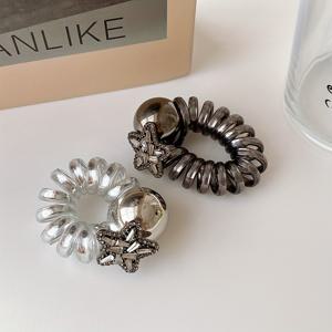 TEMU 2개 세트 우아한 스톤 & 모조 진주 스타 나선형 전화줄 머리끈 - 고탄력 내구성 여성용 헤어 액세서리, 혼합 컬러 레트로 포니테일 & 볼륨 스타일링, 빈티지 디자인, 튼튼한 구조, 패션 애호가를 위한 고신축 밴드