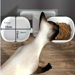 TEMU 조절 가능한 벽걸이 고양이 급식기 - 음식 & 물용 이중 그릇, 쉬운 설치, 목 부담 & 구토 감소, 회색 흰색, 깨끗함