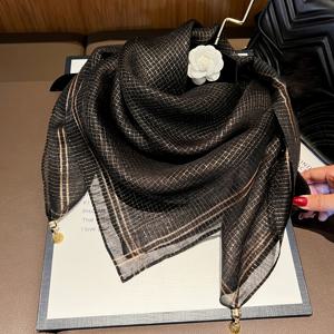 TEMU 우아하고 반짝이는 단색 스카프, 금실 스카프, 35.43인치 정사각형 스카프, 해변, 저녁 데이트, 발렌타인데이 선물용