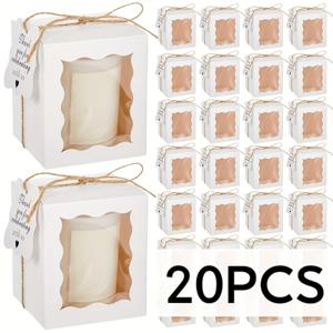 TEMU 투명 창문이 있는 양초 선물 상자 20개 세트. 크기: 3.35X3.35X3.94인치. 제품 디스플레이 및 포장에 적합하며, 웨딩, 생일, 파티 답례품 및 주얼리 디스플레이를 위한 태그와 끈이 함께 제공됩니다.