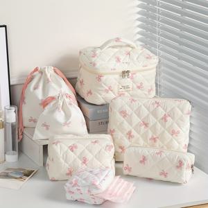 TEMU 7pcs 나비 퀼트 메이크업 파우치 세트, 대용량 여행 정리함, 귀여운 생리대 및 화장품 도구 포켓 포함, 베스트 프렌드 또는 어머니날 선물로 완벽한 선택