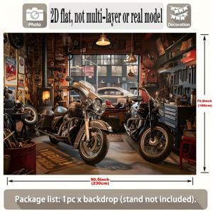 TEMU 2D 평면 배너, 1개, 빈티지 차고 작업실 테마 배경 장식 포토 소품, 폴리에스터 배너 데코, 홈 데코, 방 꾸미기, 벽 장식, 파티 배경 장식/소품/선물용 장식 배경