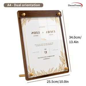 TEMU 호두나무 등받이와 금속 브라켓이 있는 우아한 아크릴 간판 홀더 - A4/A5/A6 메뉴 진열대 - 다용도 세로형 및 가로형 디스플레이 - 결혼식, 레스토랑, 카페에 적합
