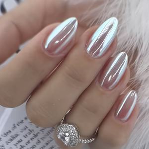 TEMU 24개 세트 우아한 광택 있는 흰색 아몬드 모양 전기도금 네일 아트 세트, 거울 마감 - 내구성 있는 아크릴, 쉽게 붙이고 떼는 젤리 글루 포함 - DIY 매니큐어, 결혼식, 파티용 완벽 - 여성을 위한 시크한 선물