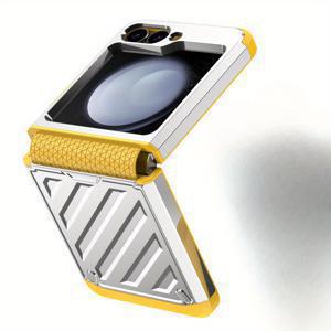 TEMU 휴대폰 케이스 - 5가지 색상 전기 도금 아머 하이엔드 비즈니스 접이식 폰 케이스, 삼성 풀 랩 앤티 드롭 보호 커버에 적합, 삼성 갤럭시 Z Flip3, 갤럭시 Z Flip4, 갤럭시 Z Flip5, 갤럭시 Z Flip6용 창의적인 니치