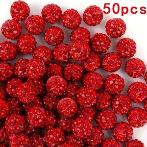 TEMU 50개 10mm 반짝이는 레드 클레이 라인스톤 비즈 - 쌍바라 디스코 비즈, 주얼리 만들기, DIY 공예, 팔찌, 목걸이 & 휴일 장식용, 핸드메이드 액세서리, 생동감 있는 비즈 디자인