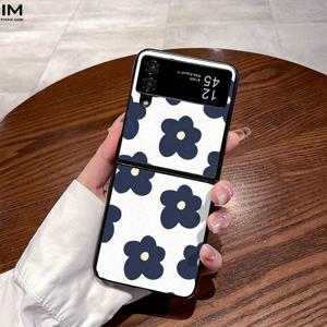 TEMU 블루 플로럴 패턴 배경 스타일리시 2가지 소재 디자인 삼성 접이식 시리즈용 휴대폰 케이스: 삼성 갤럭시 Z 플립 4, Z 플립 5, Z 플립 6, W22, W23, 폴드 4, 폴드 5, 폴드 6
