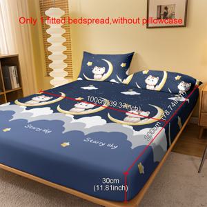 TEMU 1개 심플 모던 동물 별 달 고양이 패턴 프린팅 브러시드 피트드 시트, 부드럽고 편안하며 통기성과 내구성이 뛰어나고, 깊은 포켓이 있어 완벽한 핏, 침실, 게스트룸에 적합한 프린팅 침대 커버, 매트리스 커버, 매트리스 보호대, 침구 (베개커버 미포함)